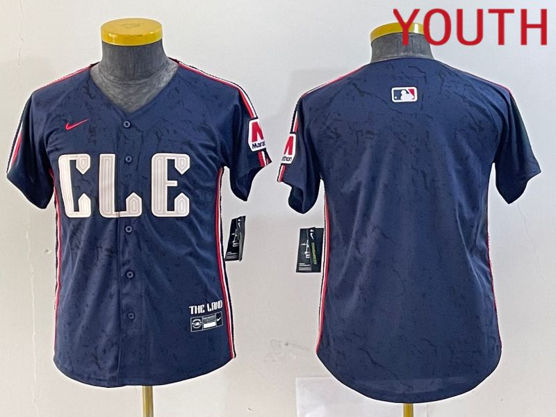Youth Cleveland Indians Blank Blue City Edition Nike 2024 MLB Jersey style 7